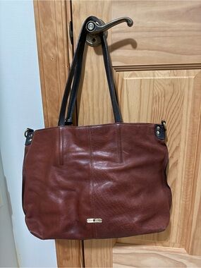 Lucky Brand Brown Leather Shoulder Tote with Black Straps
